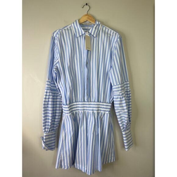 NWT The Femm Keith Poplin Striped Blue and White Long Sleeve Romper Size: Large - Picture 2 of 9